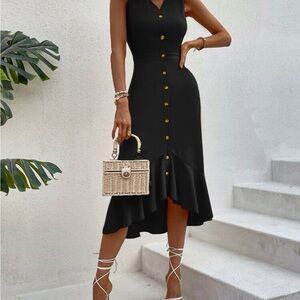 SHEIN Elegant Black Button-Down Dress